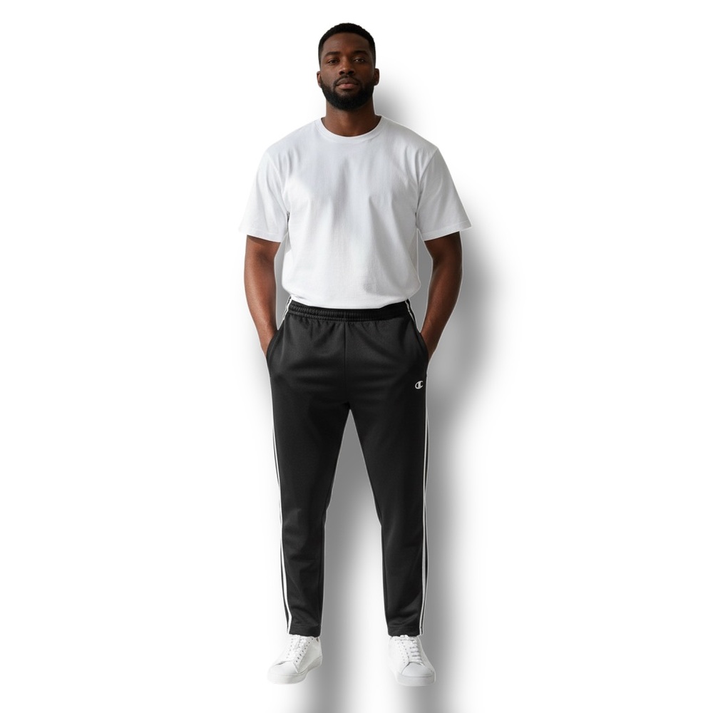 Champion Mens Athletic Track Joggers with Sporty Stripe Active Black/White XXL - Picture 2 of 16